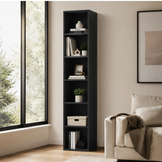 Easoger 6-Tier Tall Narrow Bookshelf, 71.5" Corner Bookcase with Open Storage Shelves for Home Office Living Room, Black