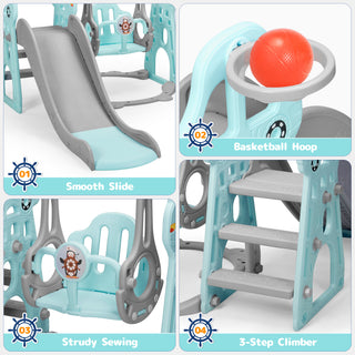 4 in 1 Toddler Swing and Slide Set for Age 1-3 Indoor Playground for Children Baby Swing Set with Slide, Climber, Basketball Hoop and Long Slide for Boys and Girls