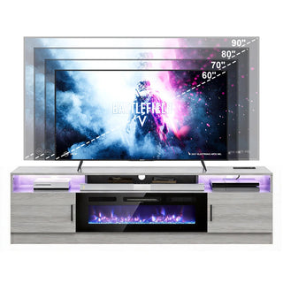 Easoger 80" Fireplace TV Stand, Gaming Media Console with 12 Color LED Backlights & 3 Outlets, Storage Shelves & Cabinets, Grey