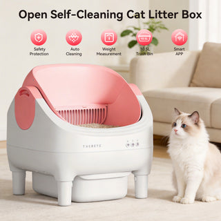 Osoeri Self Cleaning Cat Litter Box, Automatic Litter Box Self Cleaning ,Open Top Large Litter Box for Multiple Cats,with Safety Protection, APP Control,Odor Removal,Mat and Waste Bags Included, Pink