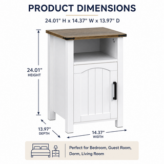 Easoger Set of 2 Farmhouse Nightstand with Charging Station, Modern End Tables with Drawer & Cabinet, USB & Type-C Ports, Wood Rustic Bedside Table for Bedroom, White + Walnut