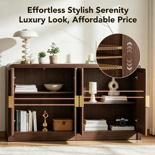 Easoger 55" Fluted Buffet Sideboard Cabinet, Mid-Century Modern Walnut Credenza Console with Adjustable Shelves, Wavy Grain Doors & Anti-Tip for Dining Room, Living Room, Entryway