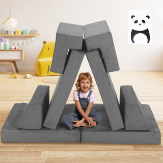 8pcs Modular Kids Play Couch,DIY Creativing Kids Explorer Floor Sofa , Versatile Convertible Foam and Floor Cushion for Toddlers Boys and Girls, Gray