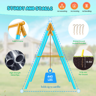 Swing Sets for Outdoor, 6 in 1 Heavy-Duty Metal Swing Sets, Kids Swing Sets for Backyard with with 2 Swings,Trapeze Bar and Basketball Hoop for Aged 3-12