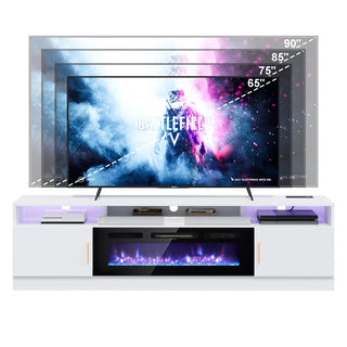 Easoger 80" Fireplace TV Stand, Gaming Media Console with 12 Color LED Backlights & 3 Outlets, Storage Shelves & Cabinets, White