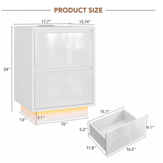 Easoger Nightstand Set of 2 with LED Lights, 2 Drawers & USB Ports, Modern End Tables for Bedroom Living Room, White