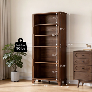 Easoger 69" Tall Kitchen Pantry Storage Cabinet with Sliding Door, Modern Curved Edge Pantry Cabinet with 5 Shelves for Dining Room, Walnut