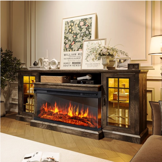 Easoger 80" Fireplace TV Stand with 3-Sided Glass Electric Fireplace, 12 Flame Colors + 12 LED Backlight Colors, Holds TV up to 88", Gray