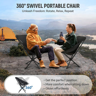 360°Swivel Portable Folding Camping Chair - Swivel Lawn Chair 8 Seconds Quick Setup Compact Collapsible Folding Lightweight Outdoor Backpack for Camping, Travel, Hiking, Beach, Fishing-Easoger