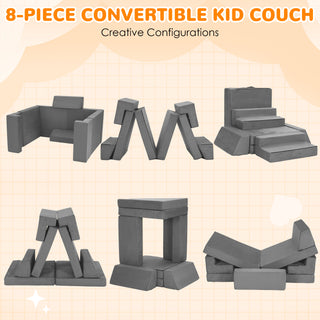 8pcs Modular Kids Play Couch,DIY Creativing Kids Explorer Floor Sofa , Versatile Convertible Foam and Floor Cushion for Toddlers Boys and Girls, Gray