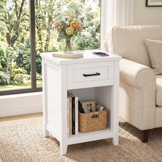 Easoger Farmhouse Nightstand Set of 2 with Charging Station & Large Storage, End Tables with Outlets & USB Ports for Bedroom, White