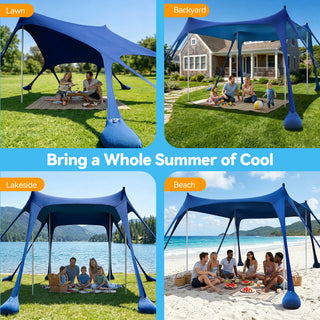 Beach Tent 10' x 10', Camping Sun Shelter UP50+ with 8 Sandbags, Sand Shovels, Ground Pegs & Stability Poles, Shade Beach Canopy for Camping Trips