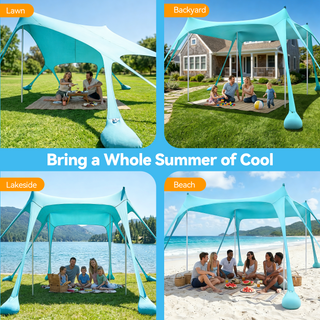 Osoeri 10x10ft 8-10 Person Beach Tent Canopy with 8 Sandbags, UPF50+ Sun Shade Portable Sun Shelter Tents, Easy Setup for Camping Trips, Fishing, Backyard Fun and Picnics