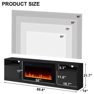 Easoger 90” Fireplace TV Stand for TVs up to 98", TV Stand with 36'' Electric Fireplace, LED Lights Entertainment Center, TV Console, Black