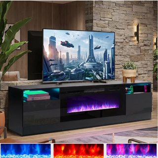 Easoger 70” Fireplace TV Stand for TVs up to 80", TV Stand with 36'' Electric Fireplace, LED Lights Entertainment Center, TV Console, Black