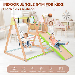 Indoor Baby Climbing Toys, Playground Jungle Gym Montessori Waldorf Style Wooden Toddlers Climber Playset for Children Kids