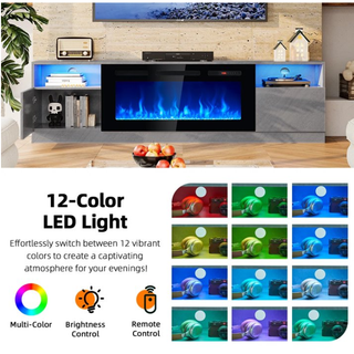 Easoger 70” Fireplace TV Stand for TVs up to 80", TV Stand with 36'' Electric Fireplace, LED Lights Entertainment Center, TV Console, Gray