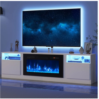 Easoger 80” Fireplace TV Stand for TVs up to 90", TV Stand with 36'' Electric Fireplace, LED Lights Entertainment Center, TV Console,White