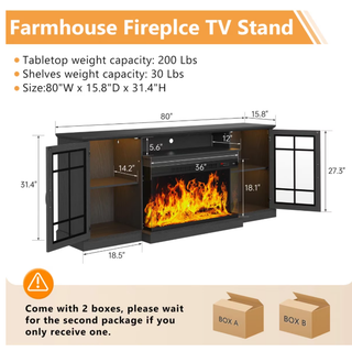 Easoger 80" Fireplace TV Stand with 3-Sided Glass Electric Fireplace, 12 Flame Colors + 12 LED Backlight Colors, Holds TV up to 88", Black