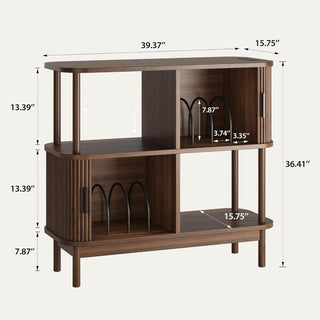 Easoger 40" Record Player Stand with Charging Station, Mid Century Modern Turntable Cabinet with Sliding Doors, Large Vinyl Storage Rack for Living Room Music Corner,Walnut