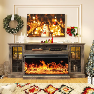 Easoger 36 Inch Fireplace TV Stand for TVs up to 80", LED Light Entertainment Center with 3-Sided Glass Fireplace, TV Console, Gray
