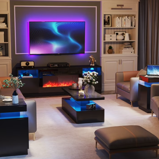 Easoger Modern Stylish Coffee Table with 16 Colors LED Lights, Double-Layer Design for Living Room, Black High Gloss Acrylic