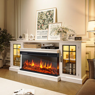 Easoger 80" Fireplace TV Stand with 3-Sided Glass Electric Fireplace, 12 Flame Colors + 12 LED Backlight Colors, Holds TV up to 88", White