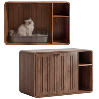 Easoger Cat Litter Box Enclosure with Side Entry, Wooden Litter Box Cabinet with Arched Door & Ventilation, Multifunctional End Table for Living Room, Bedroom, Brown