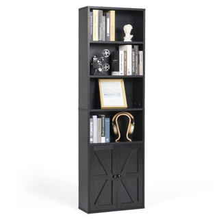 Easoger 6 Shelf Bookcase with Doors 71in Tall Bookshelf, Wooden Bookshelves with Cabinet Doors for Home Office, Black