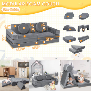 14PCS Kids Sofa, DIY Modular Toddler Sofa for Playroom and Bedroom, Baby Play Couch, Imaginative Creative Furniture Set for Playroom/Indoor/Nursery