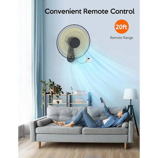 Easoger Wall Mount Fan, 16 Inch Wall Fan with 5 Speeds, 8 Hour Timer, 90° Oscillating Quiet Fans with Remote for Home Office Bedroom Living Room Garage (Black)