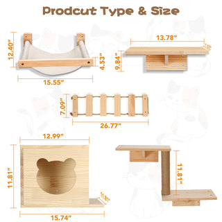 9 Piece Set Wall-Mounted Cat Climber Set for Cat Play & Fun, Wooden Wall Mounted Cat Furniture