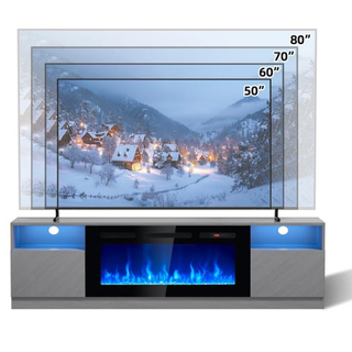 Easoger 70” Fireplace TV Stand for TVs up to 80", TV Stand with 36'' Electric Fireplace, LED Lights Entertainment Center, TV Console, Gray