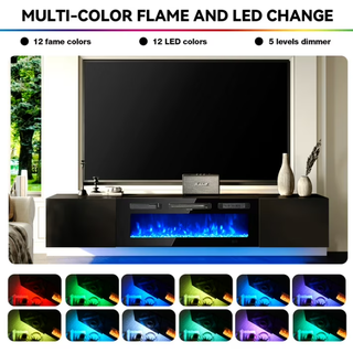 Easoger Floating TV Stand with 36" Electric Fireplace, Wall Mounted Fireplace Entertainment Center with Storage for TVs Up to 80", Adjustable Partition, Black/White (All Black)