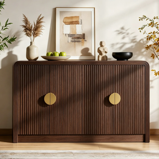 Easoger 55" Fluted Buffet Sideboard Cabinet, Mid-Century Modern Walnut Credenza Console with Adjustable Shelves, Wavy Grain Doors & Anti-Tip for Dining Room, Living Room, Entryway