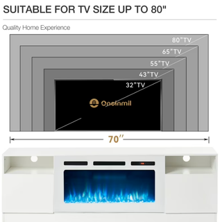 Easoger Fireplace TV Stand for TVs up to 80", TV Stand with 36'' Electric Fireplace, LED Lights Entertainment Center, TV Console, White
