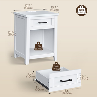 Easoger Farmhouse Nightstand Set of 2 with Charging Station & Large Storage, End Tables with Outlets & USB Ports for Bedroom, White