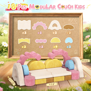 EVMORE 18PCS Modular Kids Play Couch, Flower-Themed Multifunctional Foam Children Sofa Couch Play Set for Girls Boys, DIY Creativing Modular Sofa, Modern Floor Couch