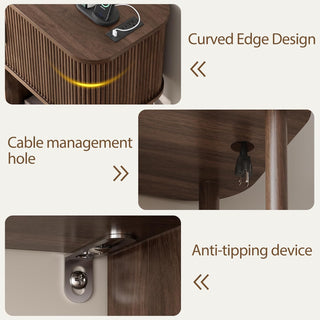 Easoger 40" Record Player Stand with Charging Station, Mid Century Modern Turntable Cabinet with Sliding Doors, Large Vinyl Storage Rack for Living Room Music Corner,Walnut
