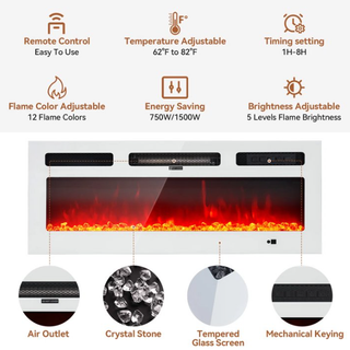 Easoger 70” Fireplace TV Stand, Entertainment Center for TVs up to 80", with 36'' Electric Fireplace, LED Lights Entertainment Center, TV Console, White