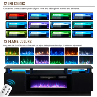 Easoger Fireplace TV Stand, Entertainment Center for TVs up to 80", 70” TV Stand with 36'' Electric Fireplace, LED Lights Entertainment Center, TV Console, Black