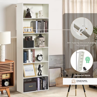 Easoger 6-Tier Tall Narrow Bookcase for Home Office, White