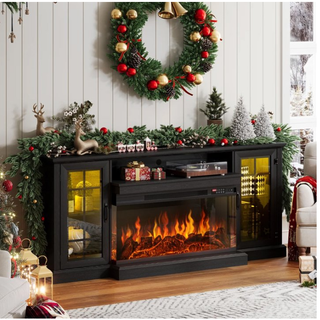 Easoger 80" Fireplace TV Stand with 3-Sided Glass Electric Fireplace, 12 Flame Colors + 12 LED Backlight Colors, Holds TV up to 88", Black