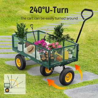 Vibemo Steel Garden Cart, 2-in-1 900 lbs Heavy Duty Utility Wagon, with Removable Mesh Sides to Convert into Flatbed, 240° U-Turn 10" Pneumatic Tires Garden Wagon for Farm Yard Lawn Garden Camping