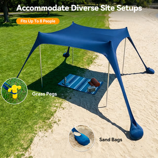 Beach Tent 10' x 10', Camping Sun Shelter UP50+ with 8 Sandbags, Sand Shovels, Ground Pegs & Stability Poles, Shade Beach Canopy for Camping Trips
