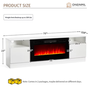Easoger 70 inch Fireplace TV Stand, White TV Stand with Fireplace for TVs up to 80", 12 LED Colors
