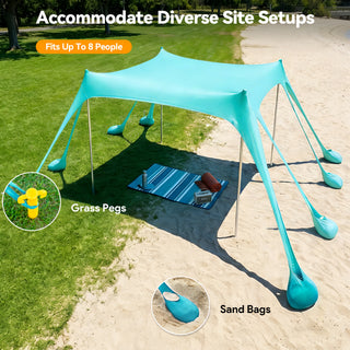 Osoeri 10x10ft 8-10 Person Beach Tent Canopy with 8 Sandbags, UPF50+ Sun Shade Portable Sun Shelter Tents, Easy Setup for Camping Trips, Fishing, Backyard Fun and Picnics