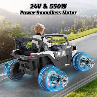 24V Kids Ride On Car UTV,7Ah Remote Control Ride on Toys Off-Road Electric Car for 3-8 Years,White