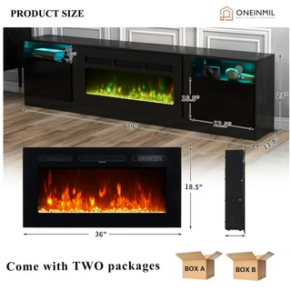 Easoger Fireplace TV Stand for TVs up to 90", 80" TV Stand with 36" Electric Fireplace, With 12 Color LED Lights Entertainment Center, Black