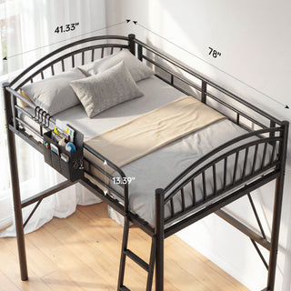 Easoger Twin Over Twin Metal Bunk Bed with Storage Bag, Safety Guard Rails & Anti-tip Nails No Box Spring , Black